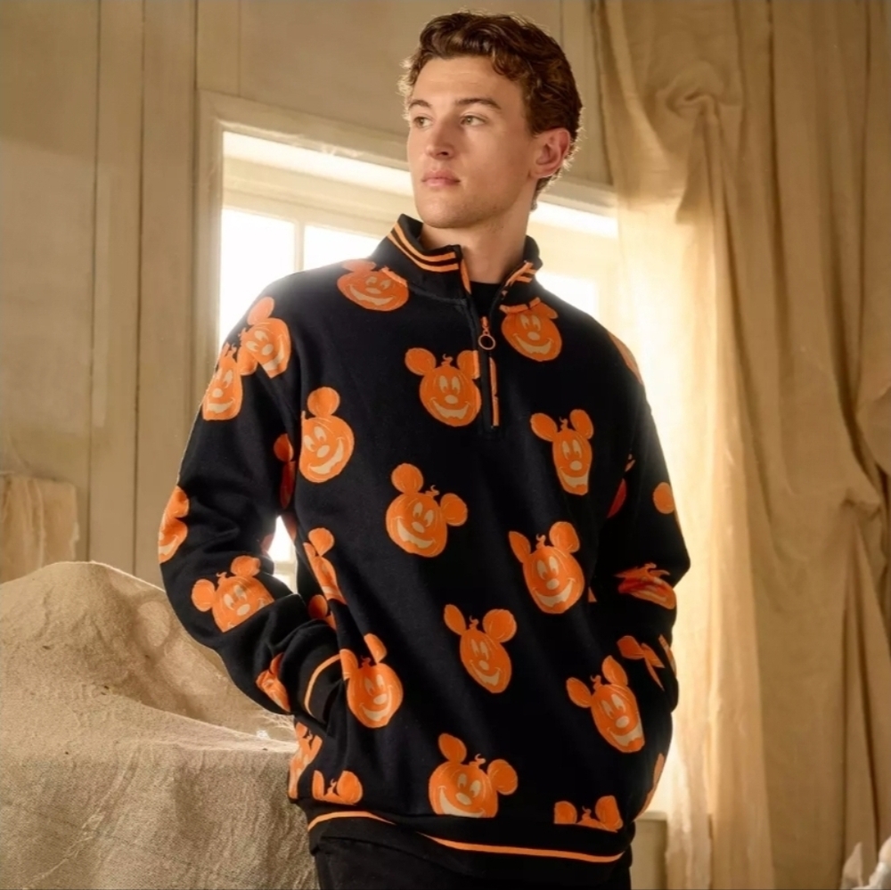 DisneyParks Mickey Mouse Jack-o'-Lantern 1/4 Zip Pullover Sweatshirt  XL  NWT